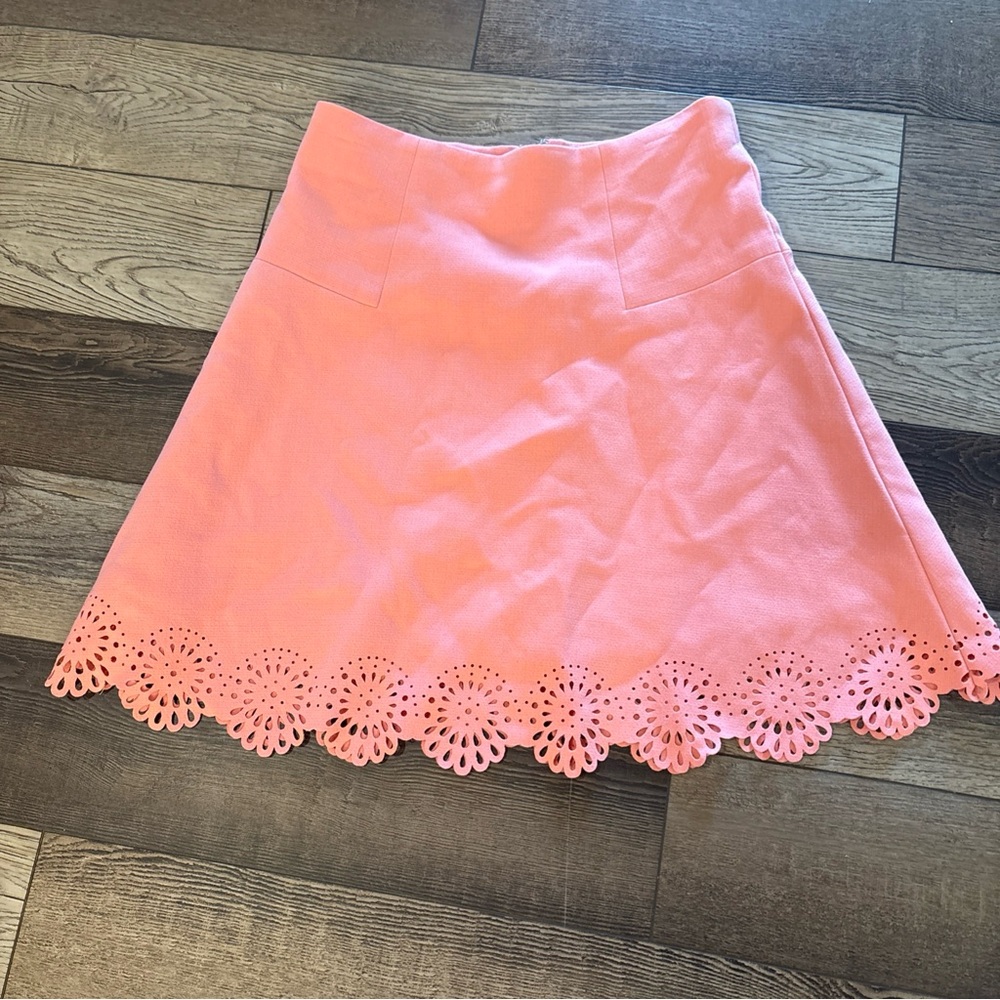 LOFT Ann Taylor Pink Scalloped Lasercut Skirt Ponte Knit Women's Size 00